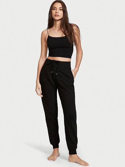 Cotton High-Rise Fleece Lace-Up Jogger Pants