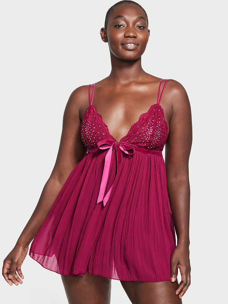VERY SEXY Pleated Embellished Babydoll