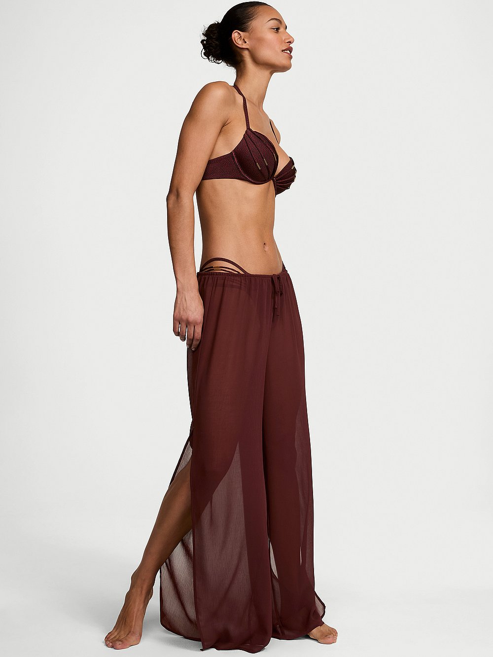 Beachwear Sheer Crinkle Wide-Leg Pants