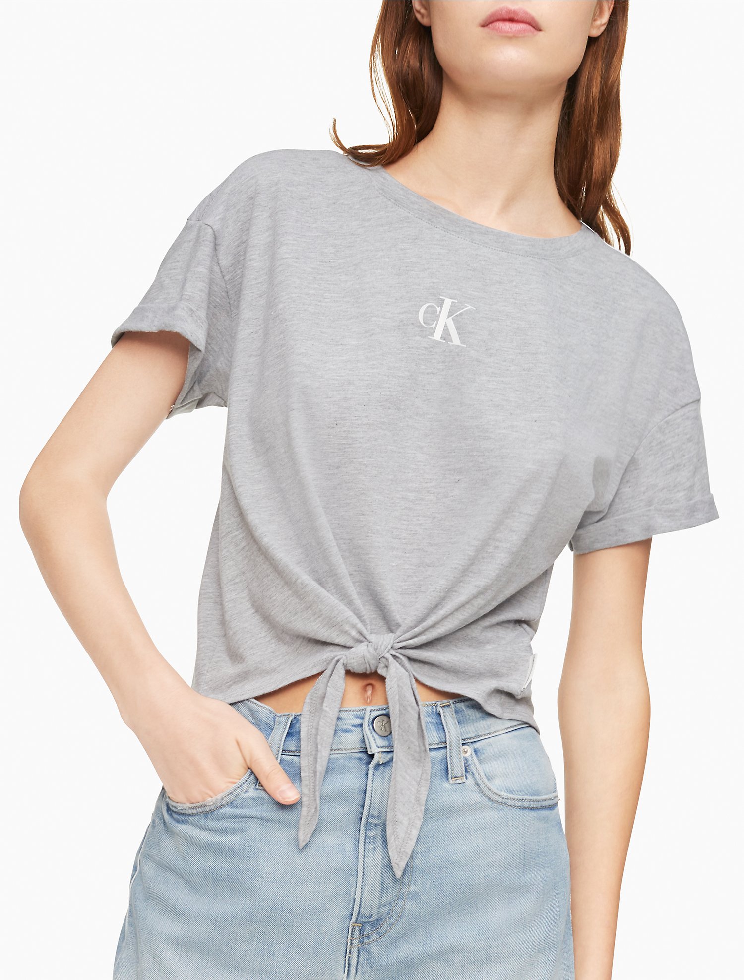 Calvin Klein Monogram Logo Tie-Front T-Shirt