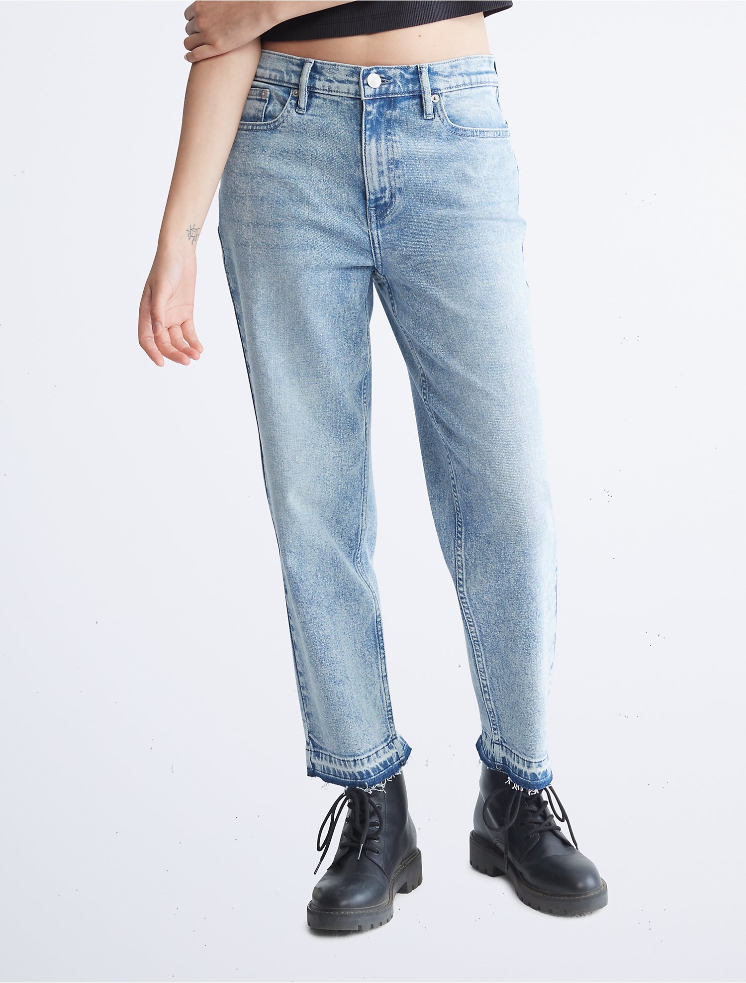 Straight Fit High Rise Released Hem Jeans