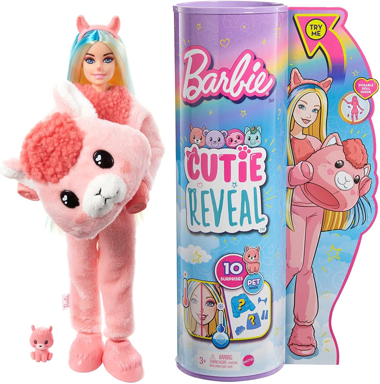 Barbie Doll Cutie Reveal Llama Fantasy Series Doll with 10 Surprises Pet, Color Change and Accessories Toys and Gifts for Kids