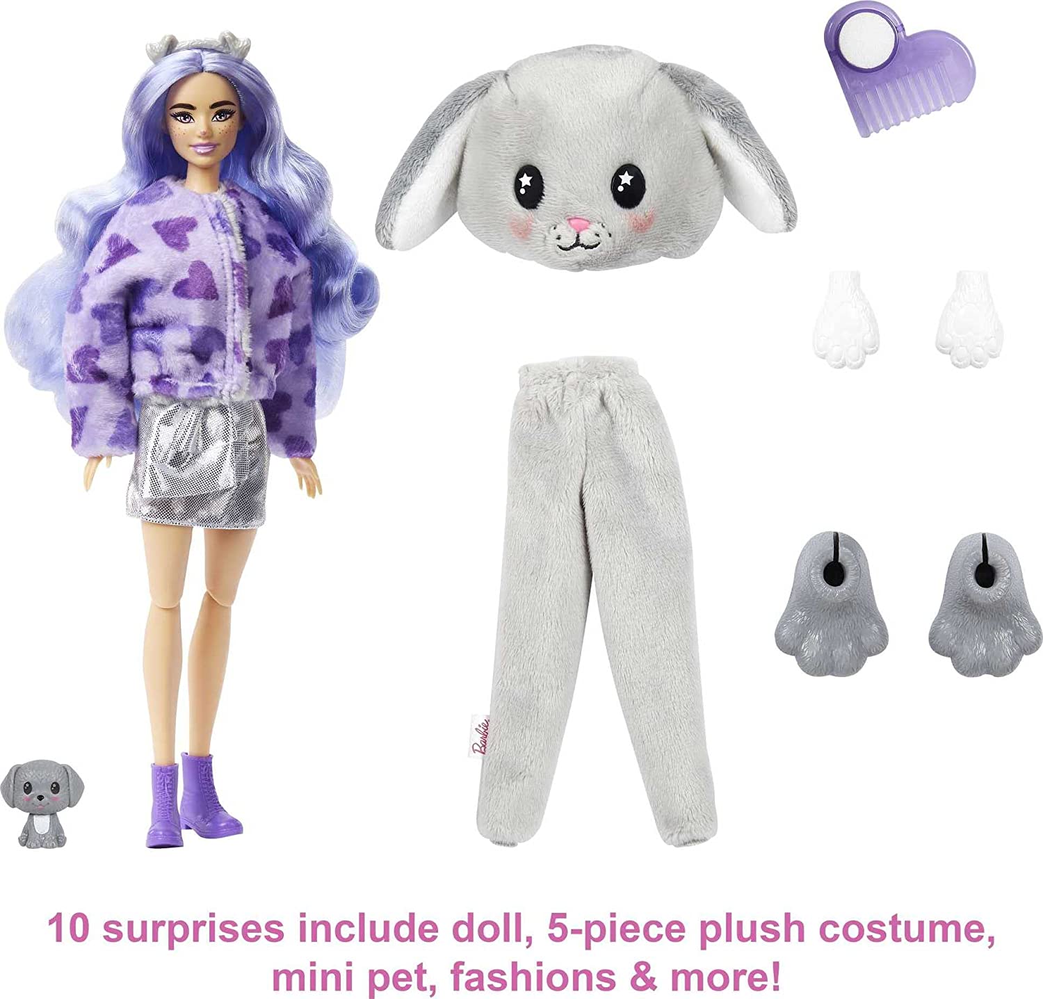Barbie Cutie Reveal Doll with Puppy Plush Costume & 10 Surprises Including Mini Pet & Color Change,