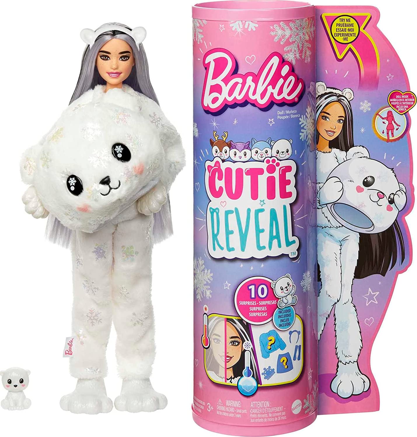 Barbie Doll, Cutie Reveal Bunny Plush Costume Doll with 10 Surprises, Mini Pet, Color Change and Accessories