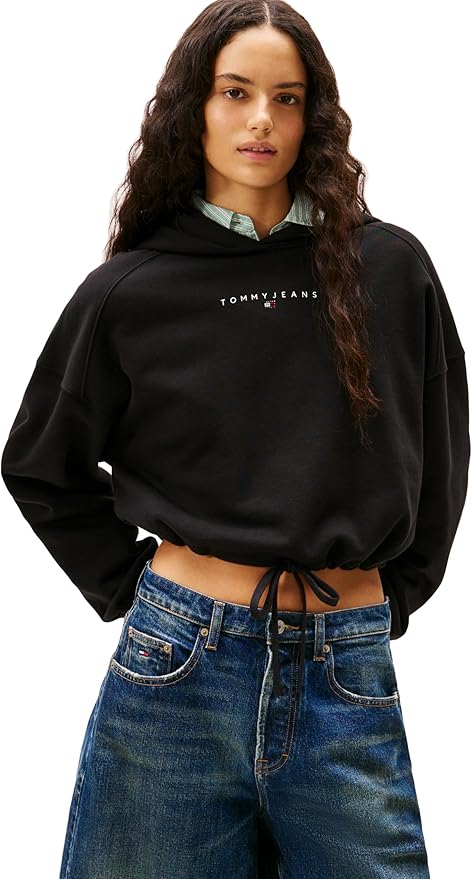 Tommy Jeans Women's Medium Weight Cropped Hoodies With Rhinestone Logo Detail