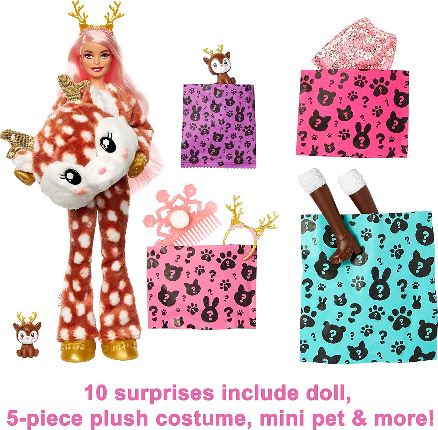 Barbie Doll, Cutie Reveal Bunny Plush Costume Doll with 10 Surprises, Mini Pet, Color Change and Accessories