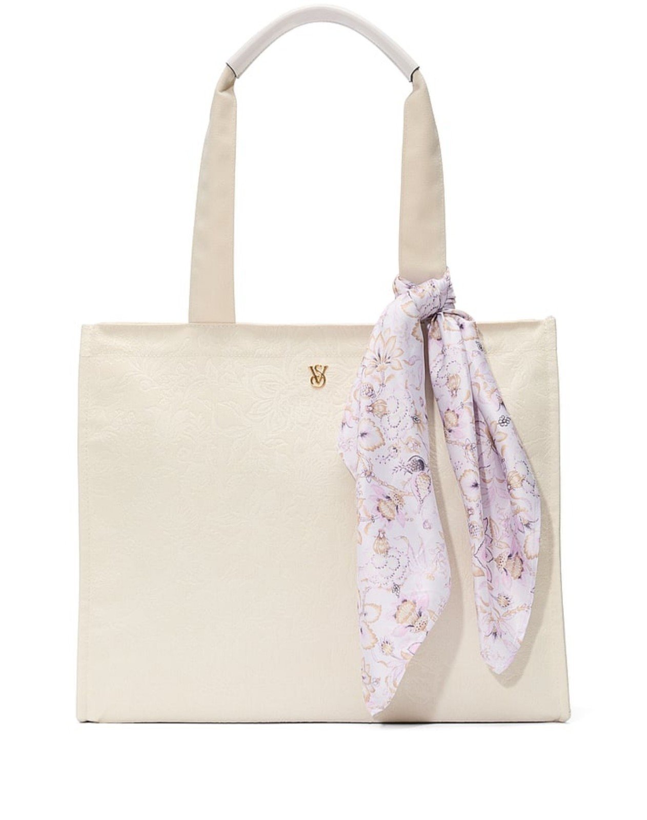Floral-Embossed Tote Bag With Scarf