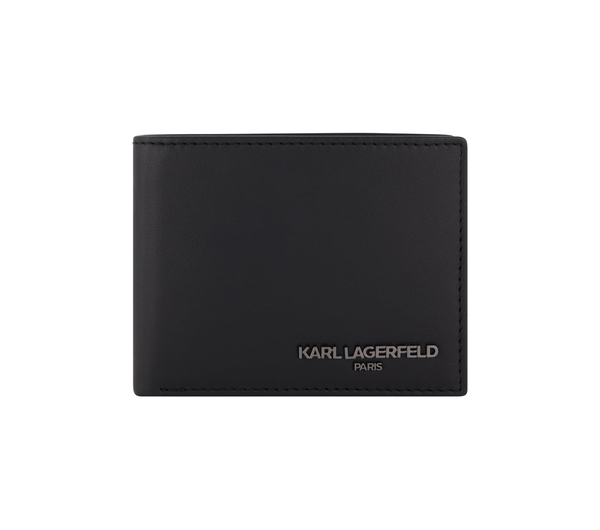 Karl Lagerfeld Paris Men's Nappa Grey Bubble Leather Iconic Logo on a Gunmetal Plate Billfold Wallet
