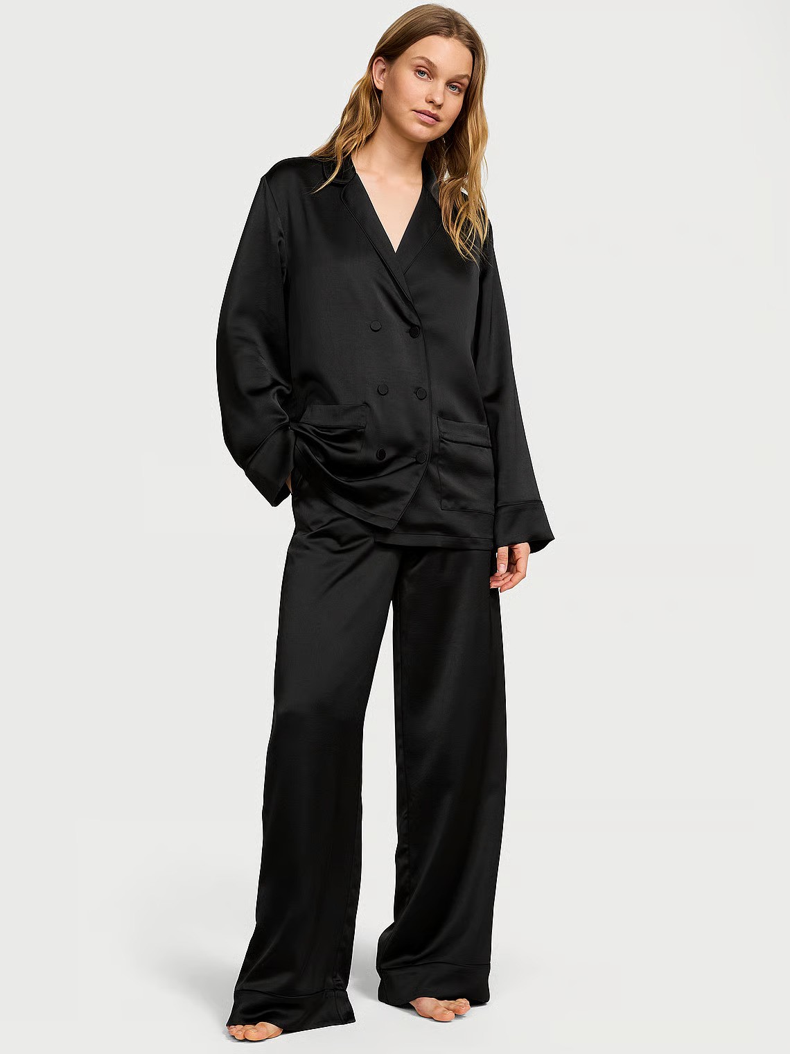 Luxe Satin Double-Breasted Long Pajama Set