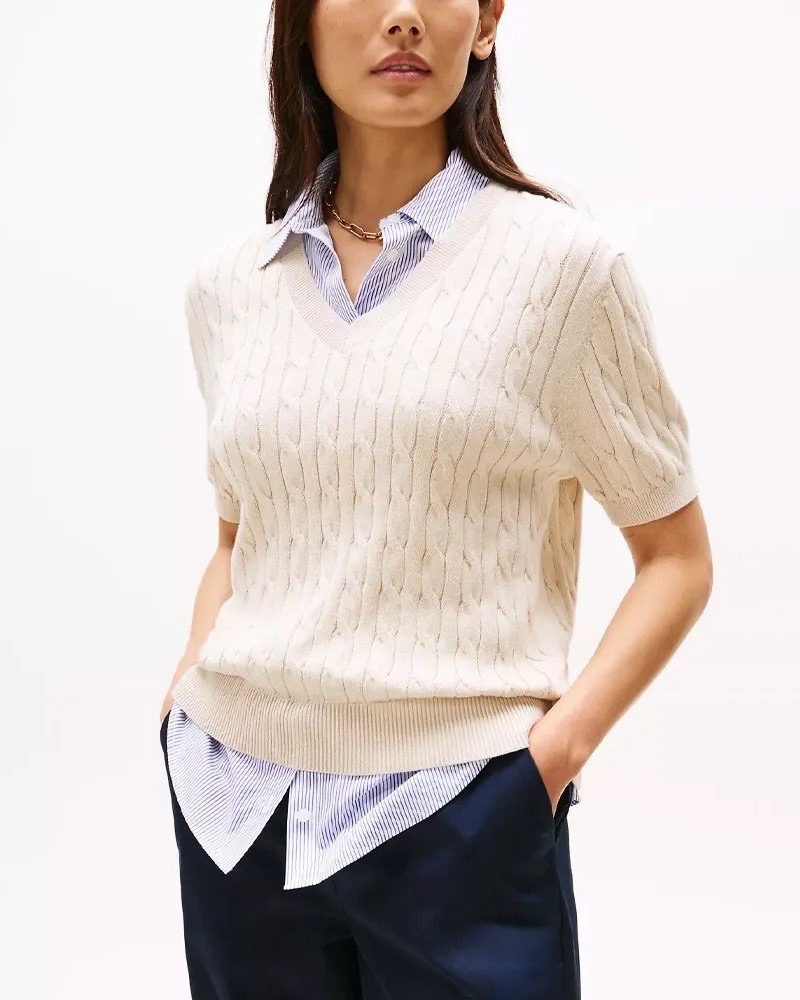Layered-Look Cable Knit Sweater