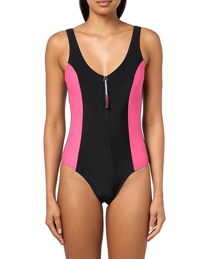 Tommy Hilfiger Over The Shoulder Half Zip One Piece Swimsuit