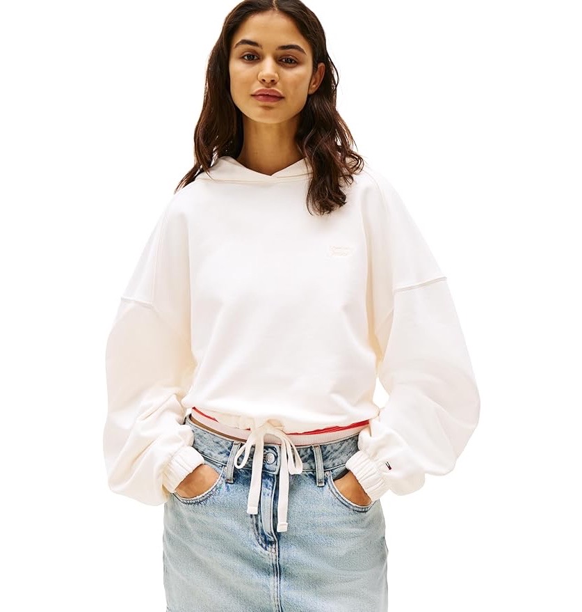 Tommy Jeans Women's Medium Weight Cropped Hoodies with Front Tie Detail