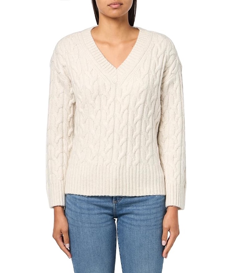 Calvin Klein V Neck Cable Long Sleeve Sweater