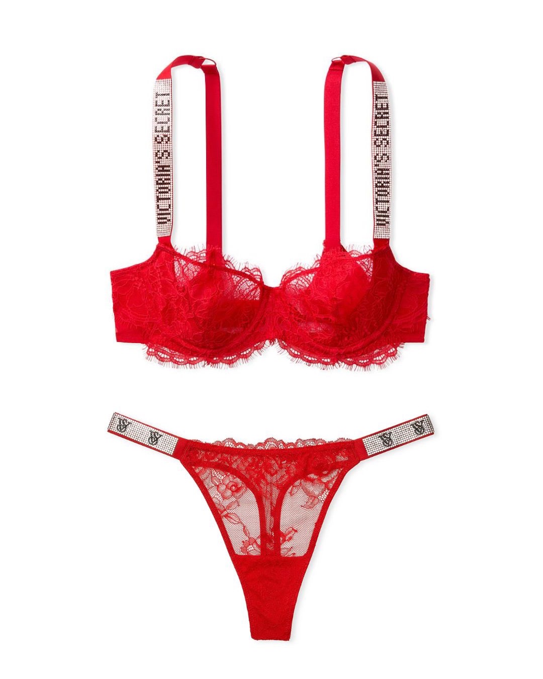 Very Sexy Wicked Unlined Shine Strap Balconette Bra & Very Sexy Shine Strap Rose Lace Thong Panty