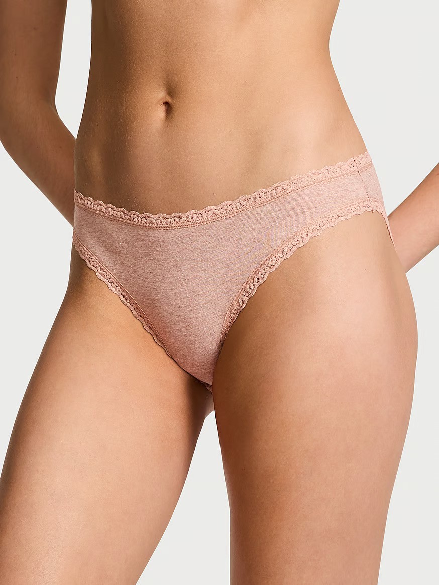 Lace-Waist Heather Rib Bikini Panty