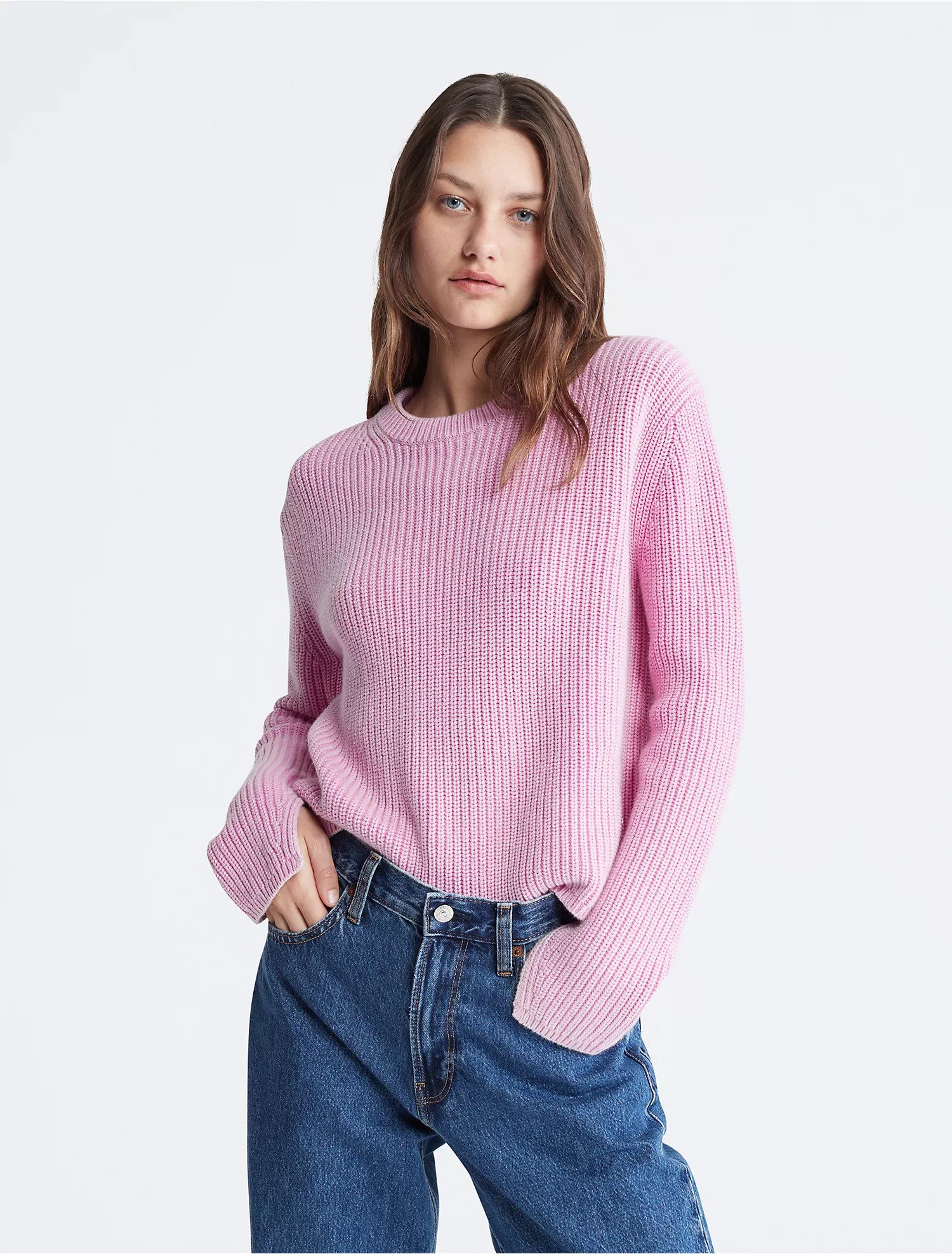 Smooth Cotton Chunky Knit Crewneck Sweater