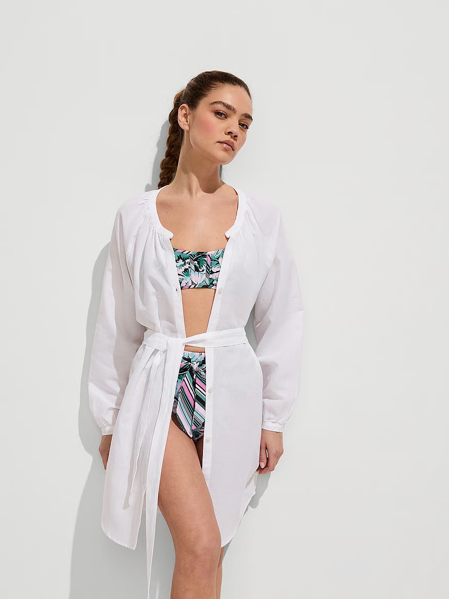 Beachwear Linen Easy Button-Up Dress