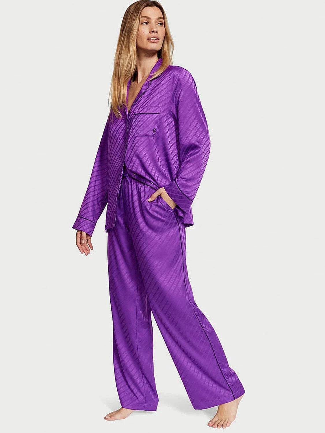 Glazed Satin Long Pajama Set