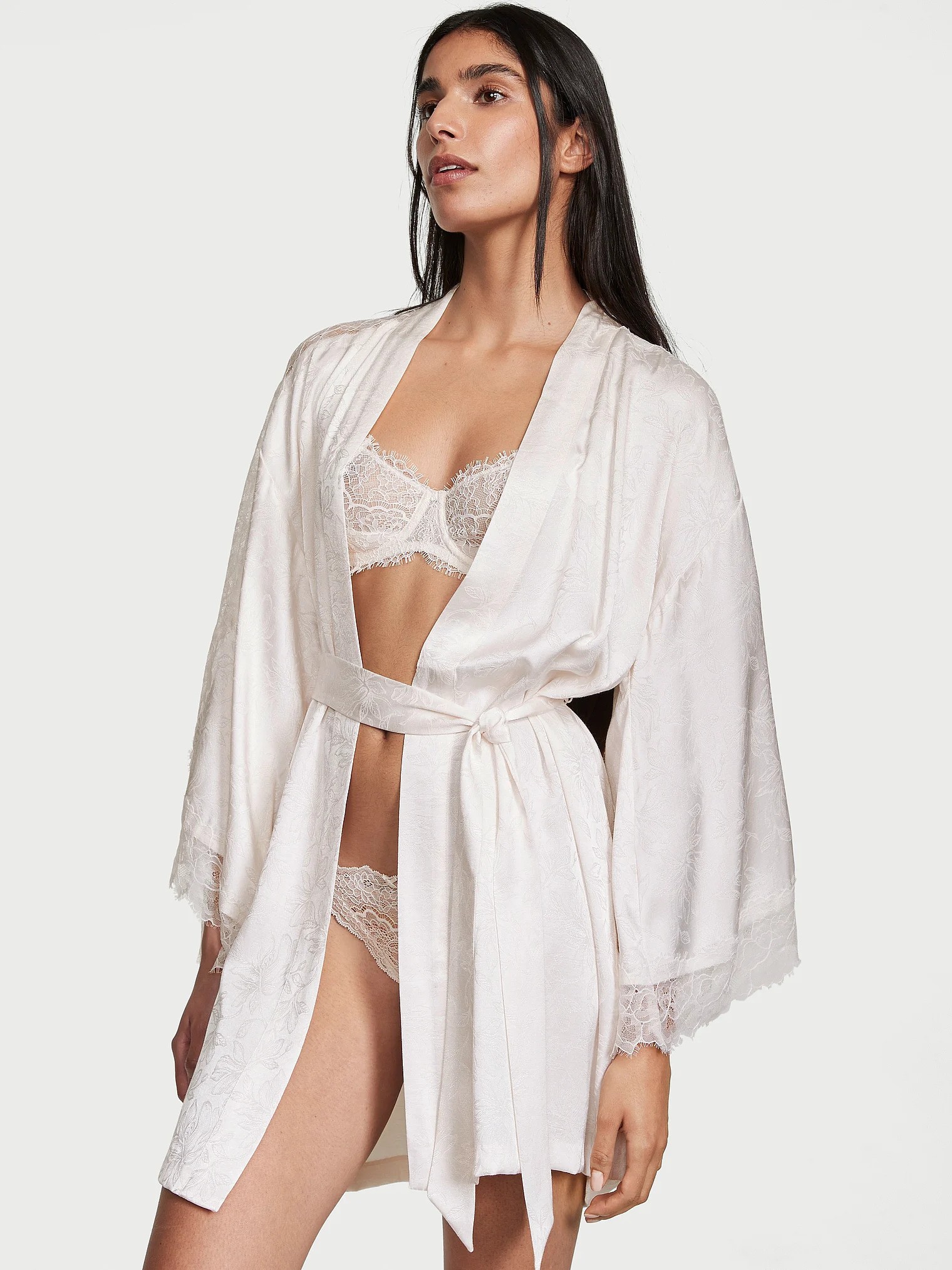 Luxe Satin Jacquard Lace Inset Robe