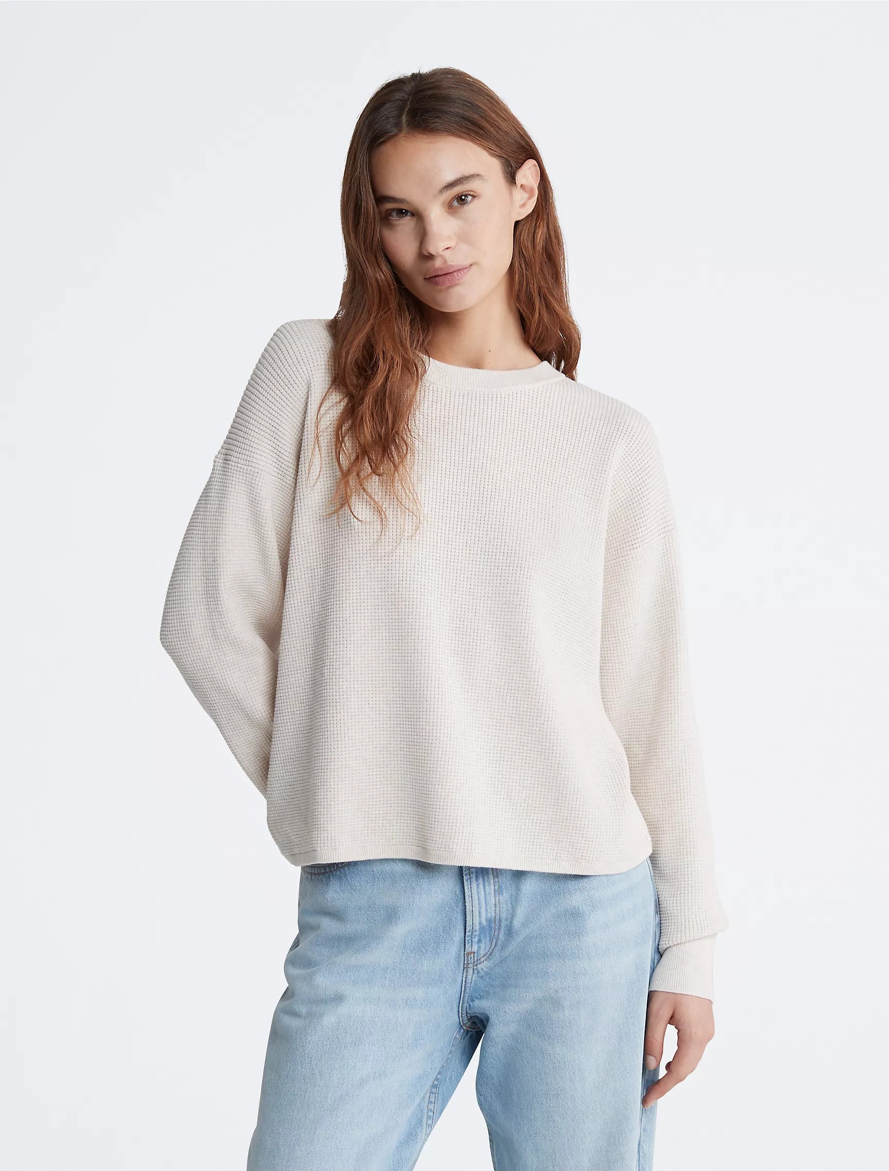 Calvin Klein Smooth Cotton Waffle Crewneck Sweater