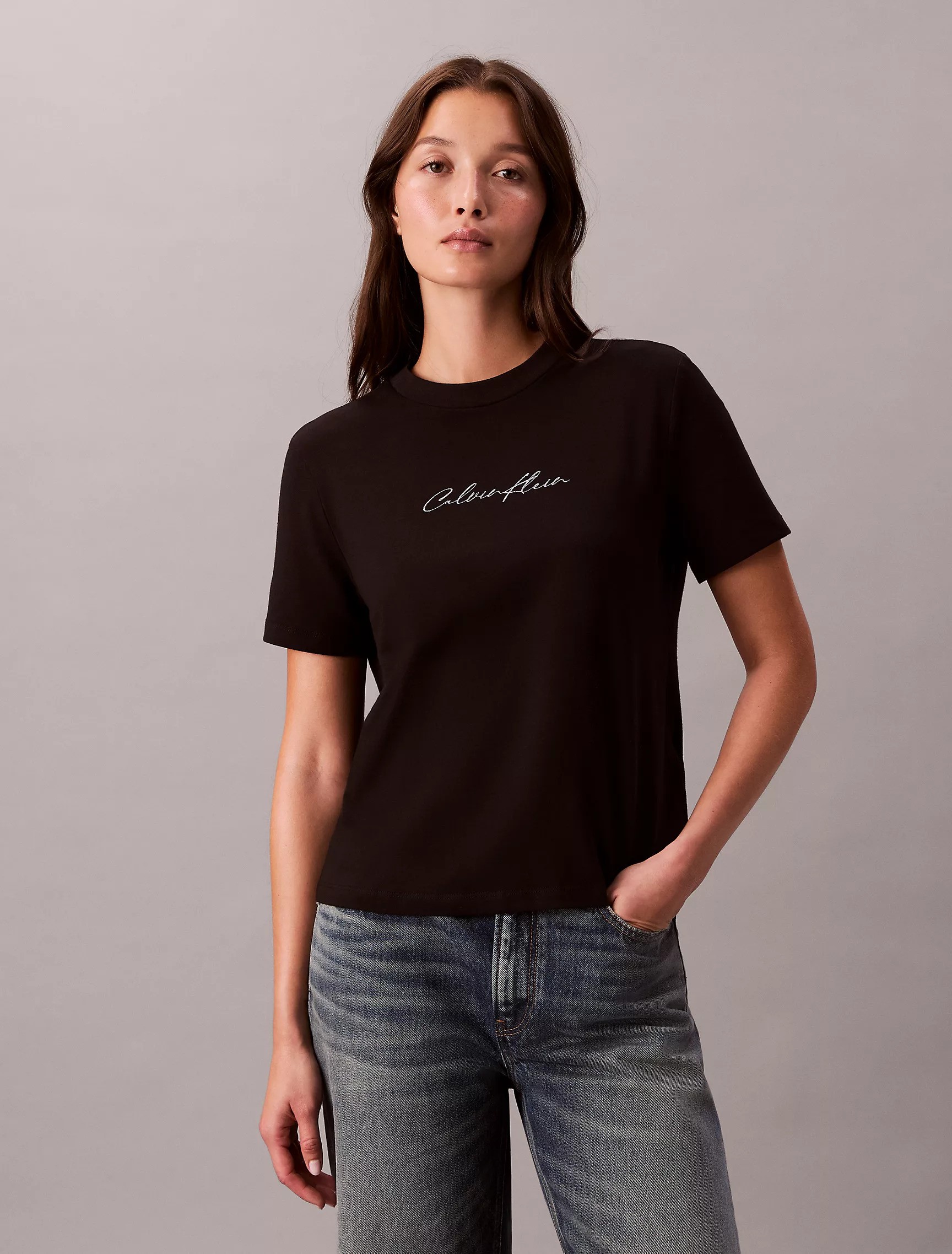Glitter Script Logo Graphic Slim T-Shirt