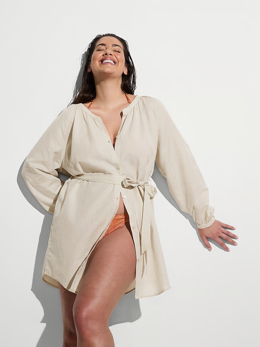 Beachwear Linen Easy Button-Up Dress