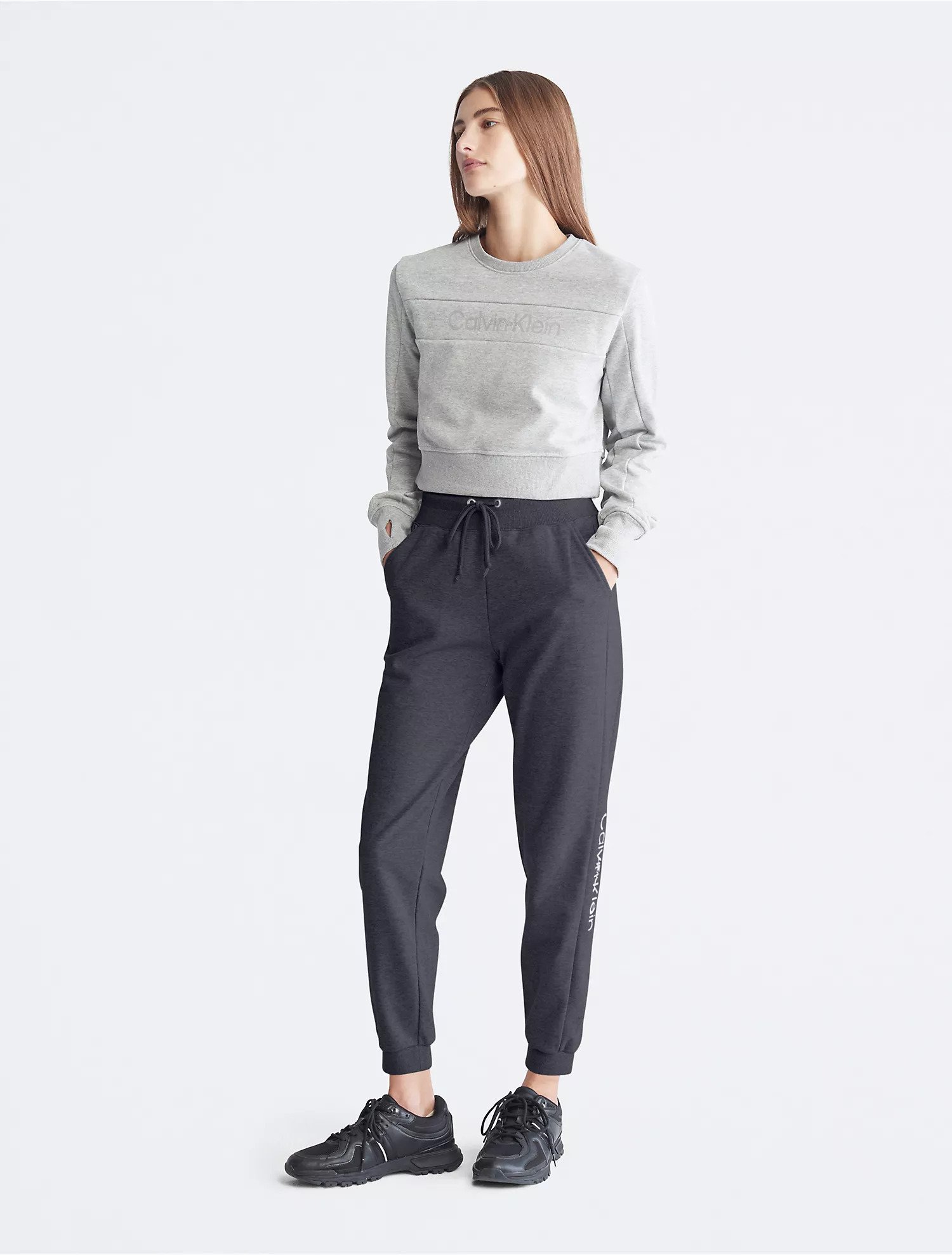 Performance Embossed Icon Cropped Crewneck & CK Sport Embossed Icon High Waist Joggers