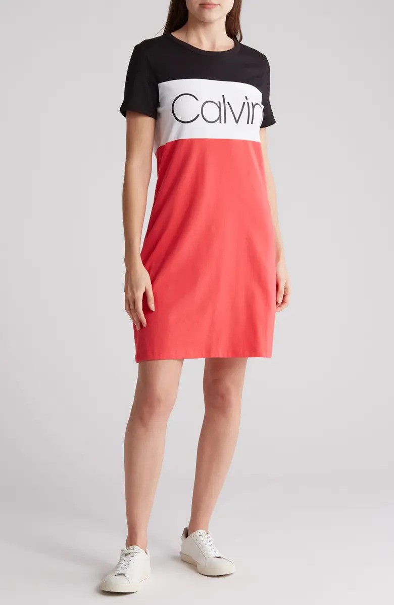 Calvin Klein Colorblock Logo T-Shirt Dress