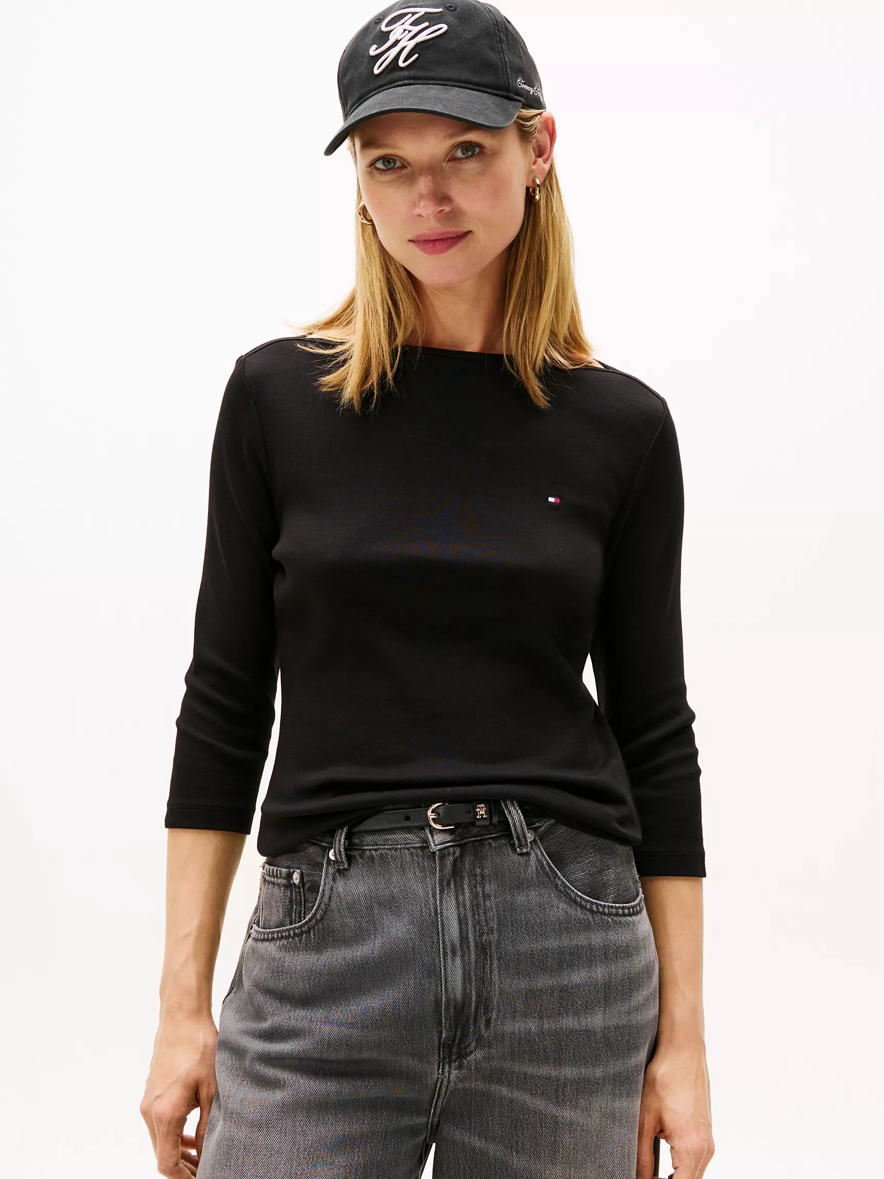 Boatneck 3/4 Sleeve Slim Fit T-Shirt