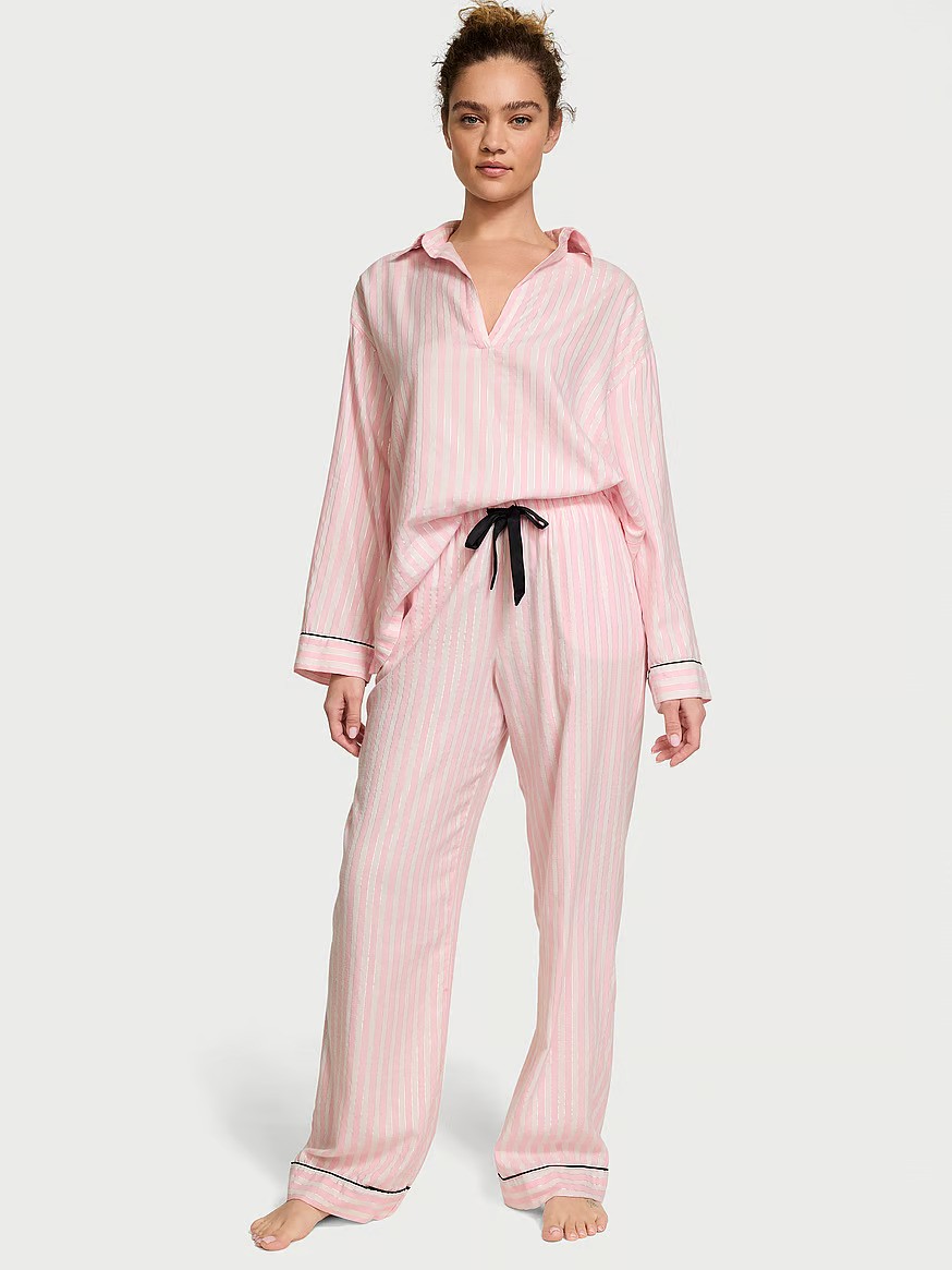 Flannel Popover Long Pajama Set