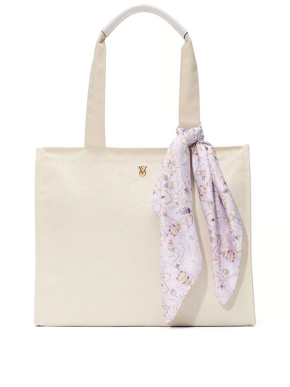 Floral-Embossed Tote Bag With Scarf