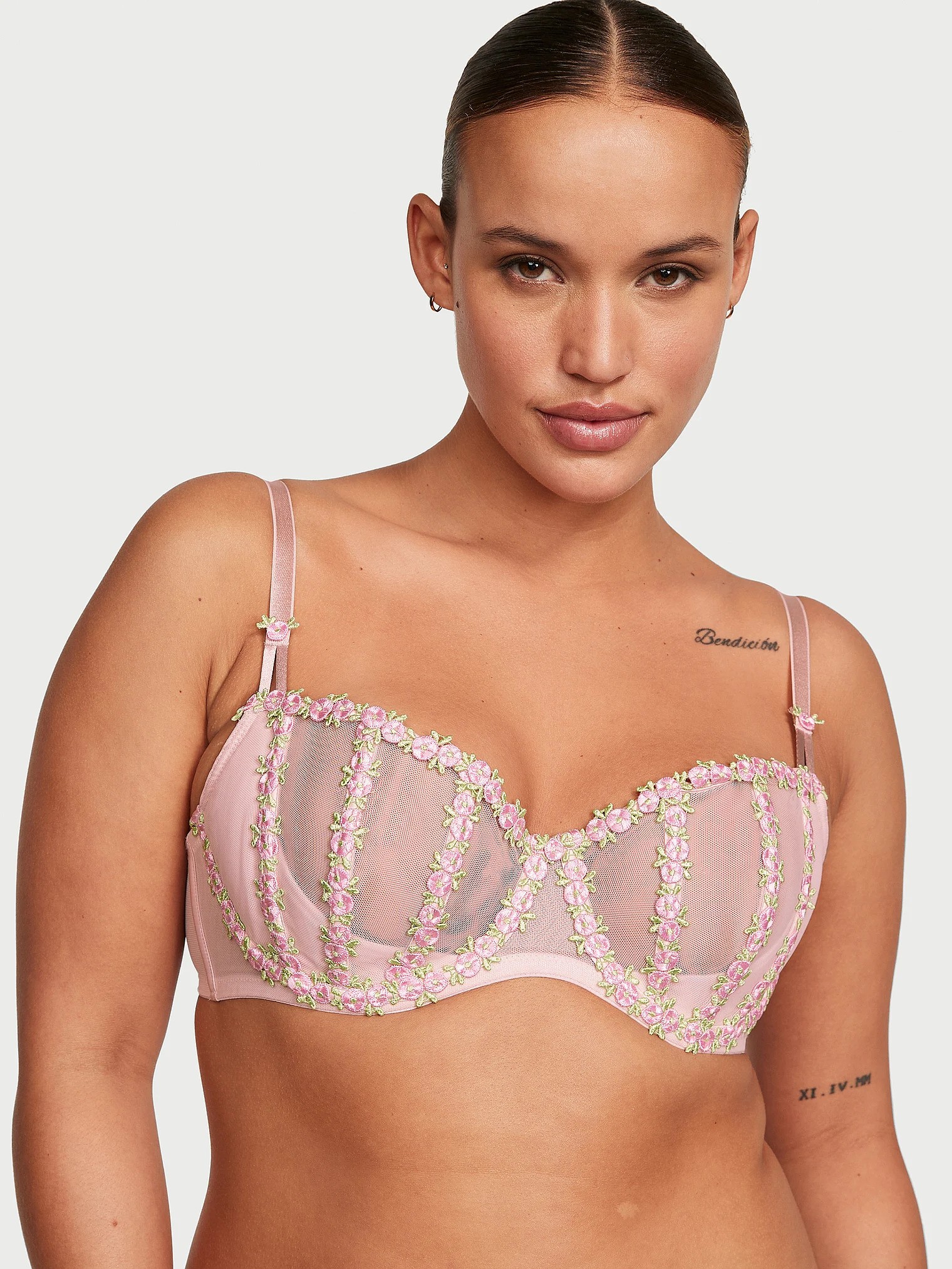 Dream Angels Wicked Caged Rosebud Embroidery Unlined Balconette Bra Push Up without Padding