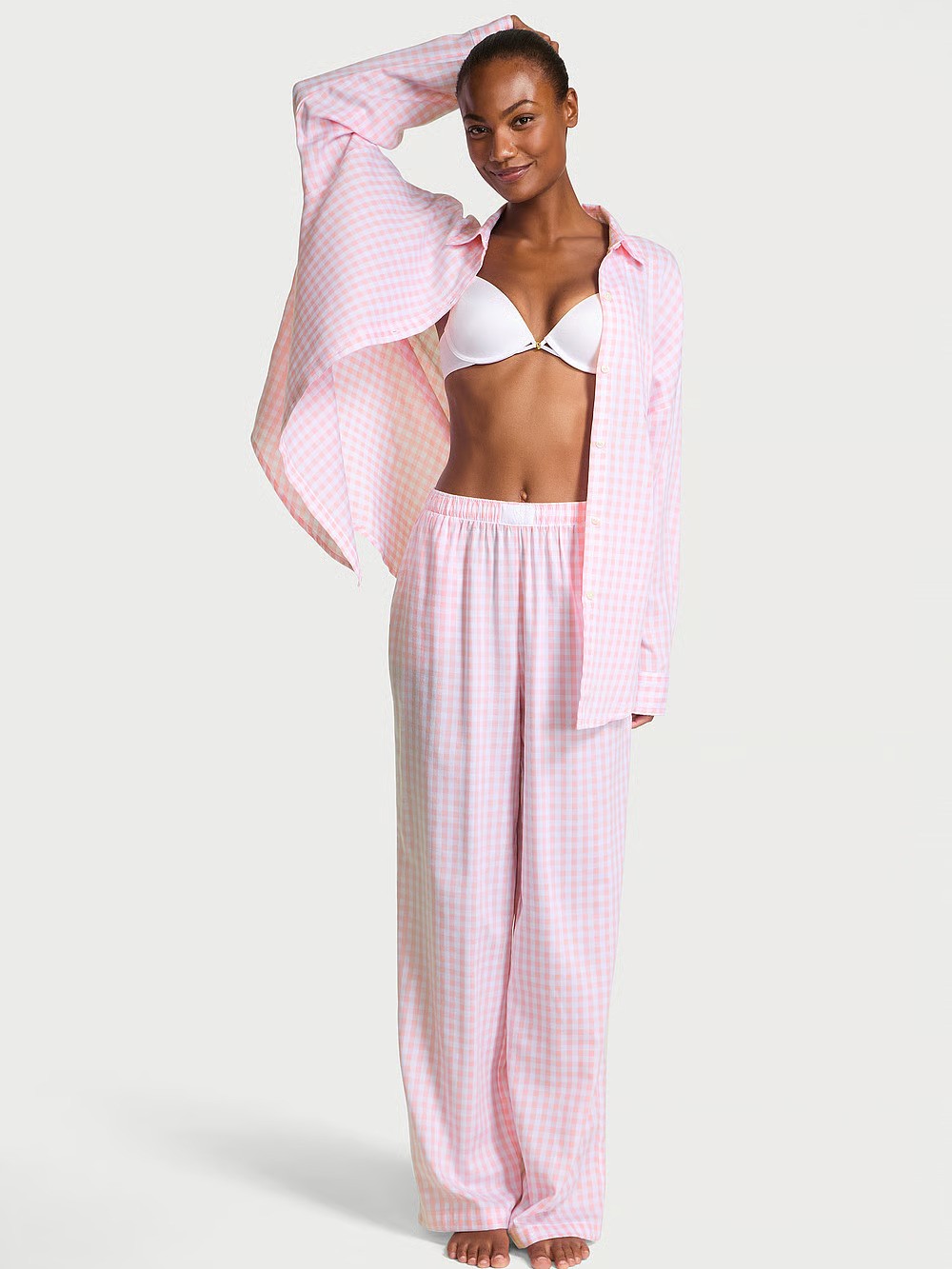 Modal-Cotton Gingham Long Pajama Set