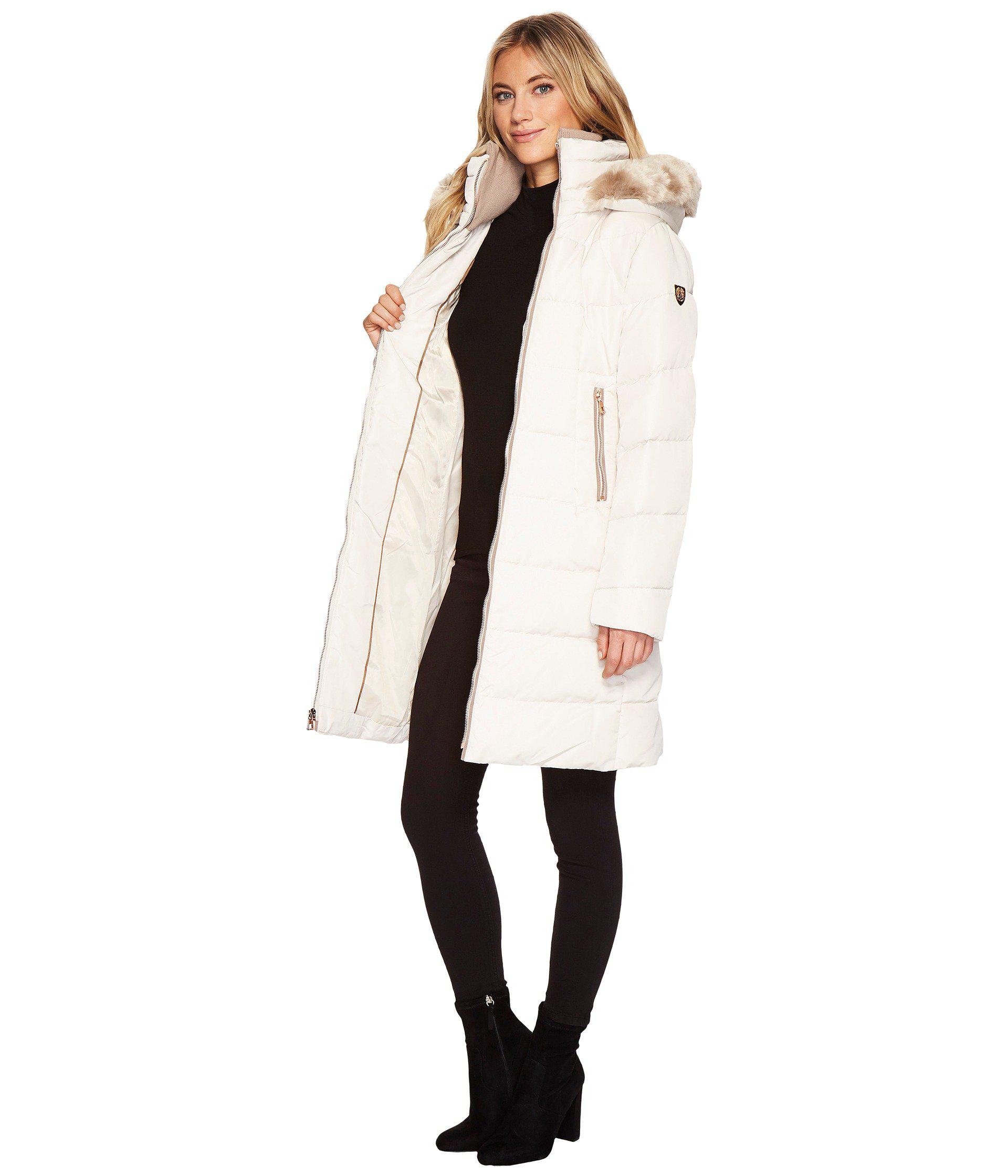 VINCE CAMUTO Down Feather Fill Coat with Faux Fur Trim Hood